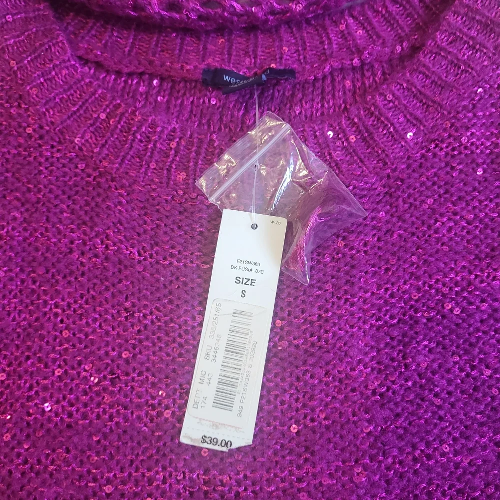 Westbound Metallic Fuchia Sweater With Scarf, Womens‎ Size S NWTS